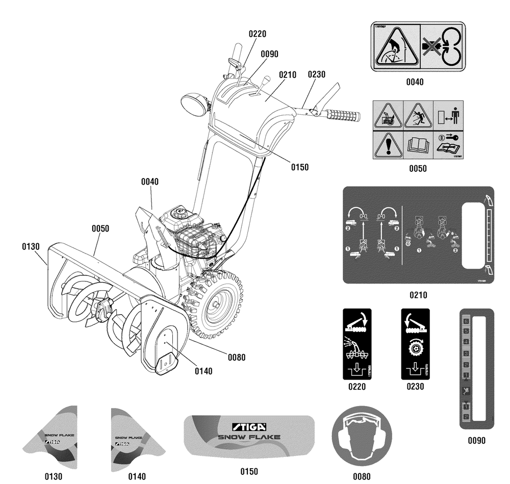 Decals Group Diagram and Parts List for 1696037-18-2847-31 2011 Briggs and Stratton Snow Blower